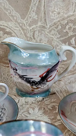 Juego café porcelana vintage dragones Moriage