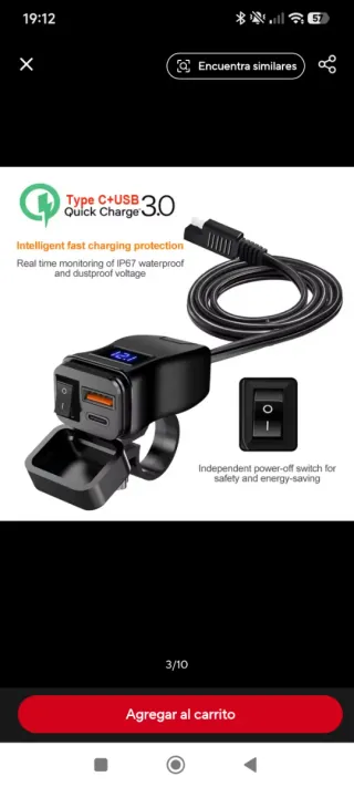 Cargador USB Moto Doble Toma Indicador Voltaje