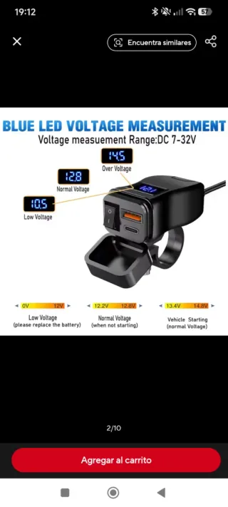 Cargador USB Moto Doble Toma Indicador Voltaje