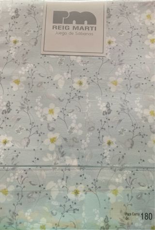 Juego Sábanas Reig Marti Floral Gris/Blanco 180 cm