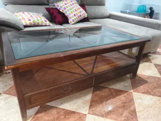 Mesa centro madera maciza y cristal