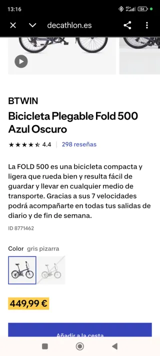 Bicicleta Plegable BTWIN Azul