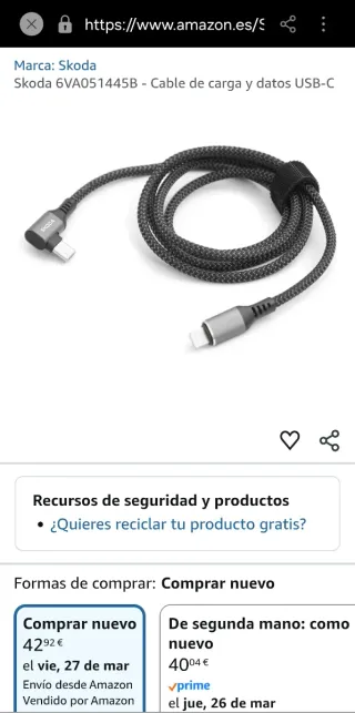 Cable de carga y datos USB-C Skoda 6VA051445B