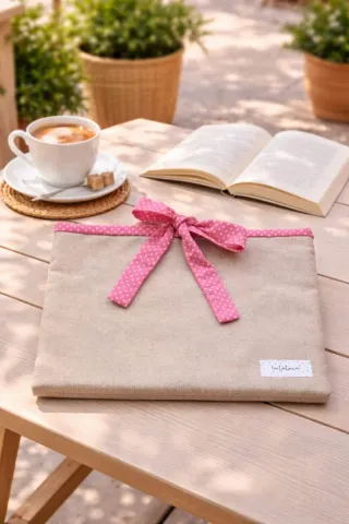 Funda libro L beige topos rosas