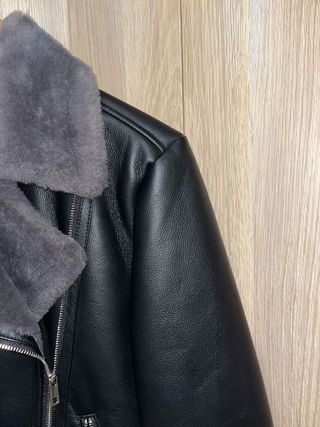 Chaqueta Piel Negra con Forro Gris