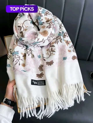 Bufanda de Cachemira y Lana Bordada