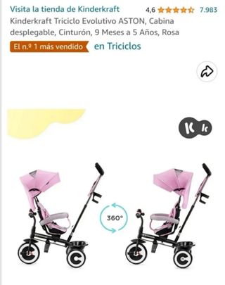 Triciclo Kinderkraft Evolutivo 5 en 1 Rosa