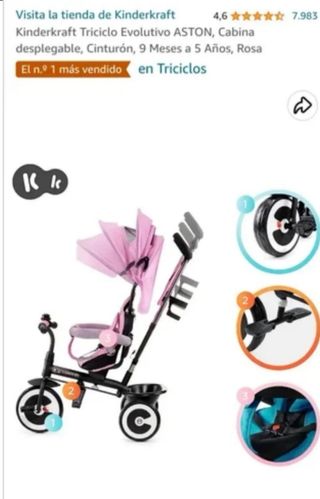 Triciclo Kinderkraft Evolutivo 5 en 1 Rosa