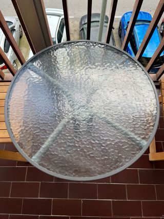 Mesa redonda terraza/jardín de cristal y metal