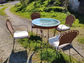 Conjunto mesa y 4 sillas terraza mimbre