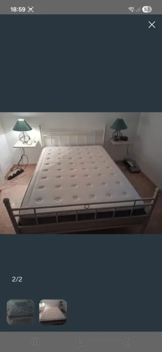 Cama Forja Blanca 135x190,con somier y colchon