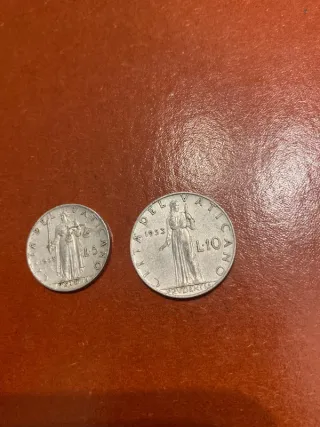 Set 2 Monete Vaticano 5 e 10 Lire 1953