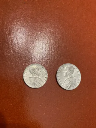 Set 2 Monete Vaticano 5 e 10 Lire 1953