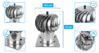 Molinillo Chimenea Inox Diám 150 mm con soporte