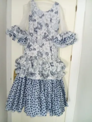 Traje Flamenca Niña Azul/Blanco T.12-14