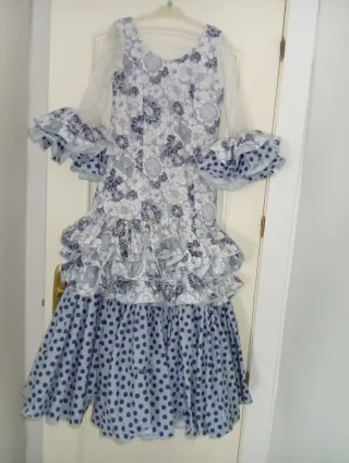 Traje Flamenca Niña Azul/Blanco T.12-14
