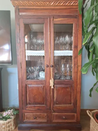 Conjunto Muebles Salón Madera y Cristal