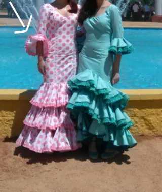 Vestido Flamenca Lunares Rosa y Blanco