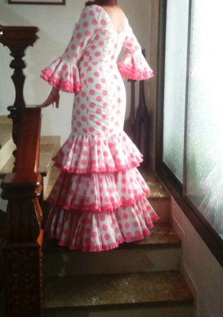 Vestido Flamenca Lunares Rosa y Blanco