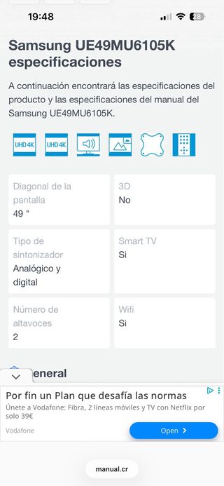 Samsung TV UHD 4K 49 Serie 6 MU6105
