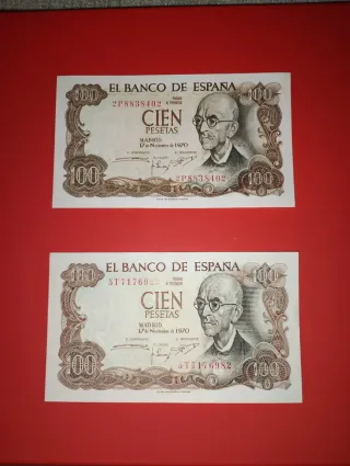 4 Billetes S/C España: 100 y 1 Pta