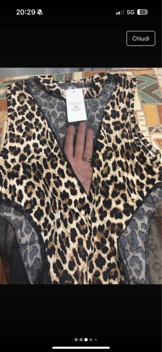 Body donna fantasia leopardata con tulle