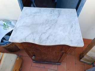 Mesita Noche Antigua Marquetería Madera Mármol