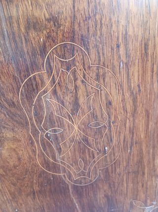 Mesita Noche Antigua Marquetería Madera Mármol