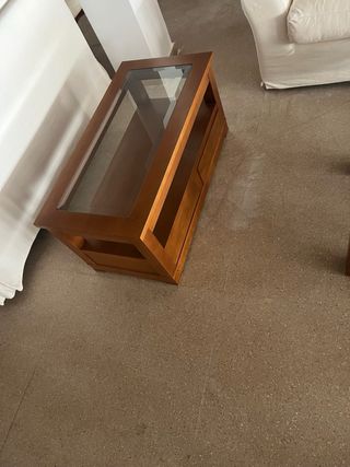 Mesa Centro Elevable Madera y Cristal NUEVA