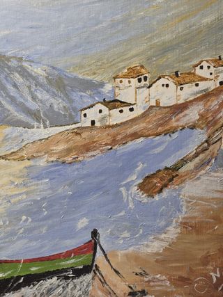 Cuadro Mediterráneo Barco y Paisaje