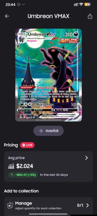 Umbreon VMAX 215/203 Alt Art Español