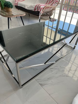Mesa de centro acero inox y mármol negro