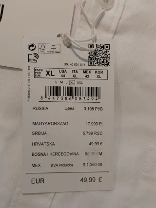 Camisa MILANO Blanca Talla XL Regular Fit