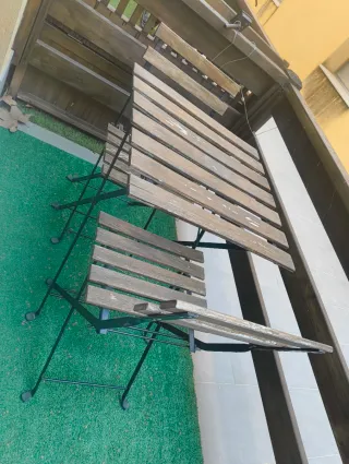 Mesa y 2 Sillas Exterior Madera y Metal