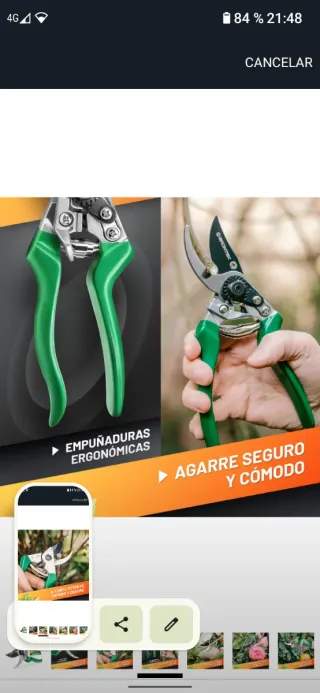 Tijera de podar Gruntek profesional,215mm verde