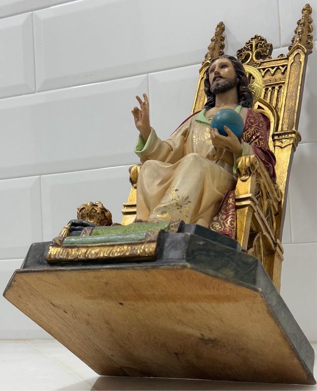 ANTIGUO SAGRADO CORAZÓN ENTRONADO ORO SELLADO OLOT