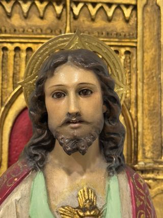 ANTIGUO SAGRADO CORAZÓN ENTRONADO ORO SELLADO OLOT