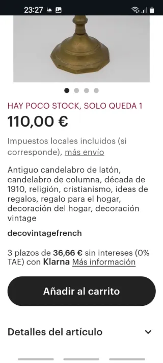 Antiguos candelabros de latón (2 unidades)