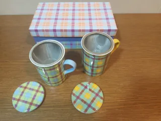 Juego 2 tazas porcelana diseño tartán