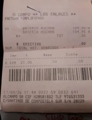 Batería Coche Auchan HIGH GN10 12V 70AH 640A