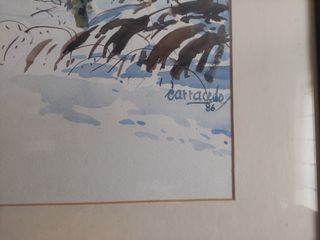 Acuarela invierno pastor rebaño