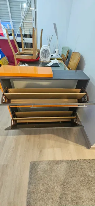 Zapatero 2 puertas bicolor naranja y marrón