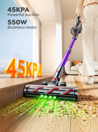 45Kpa/550W/70Mins Aspiradora sin Cable, Aspiradora Escoba sin Cable de 1.6 L/Pantalla Táctil LED,Capa de Filtración de 8 Etapas, Autocargable,Adecuado para Suelos/Alfombras/Pelo de Animales