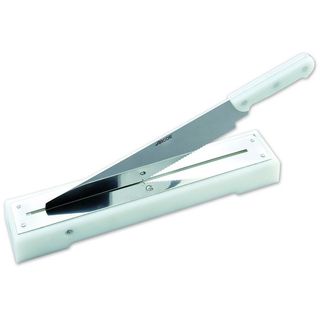 ARCOS Corta Bacalao y Corta Pan de Acero Inoxidable 440 Mm y Mango de Polietileno Blanco. Utensilio Profesional para Cortar Rebanadas