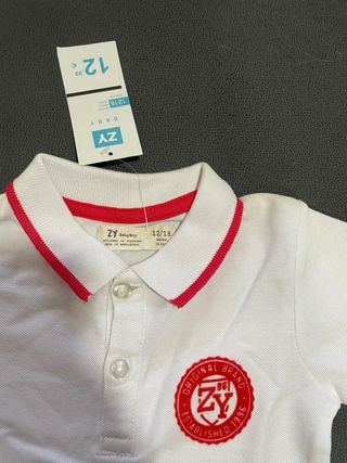 Polo blanco y rojo niño 12 meses