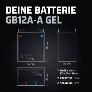 GP-PRO GB12A-A - Batería de arranque para motos, 12V, 12Ah