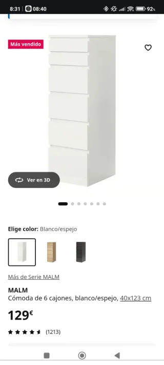 Cajonera Malm 6 cajones blanca