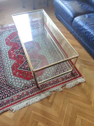 Mesa de centro cristal y metal dorado