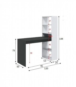Escritorio Estantería. Blanco-Gris Antracita