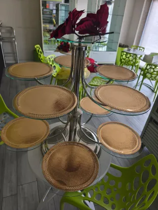 Alzata torte o altro in vetro e metallo